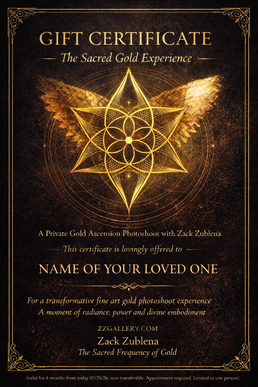 GIFT CERTIFICATE for An Once In A Life Time Golden Photoshoot - with Zack!