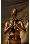 Golden Silence fine art photograph by Zack Zublena displayed as large golden wall art in a modern living room with neutral décor. ZZGALERY.