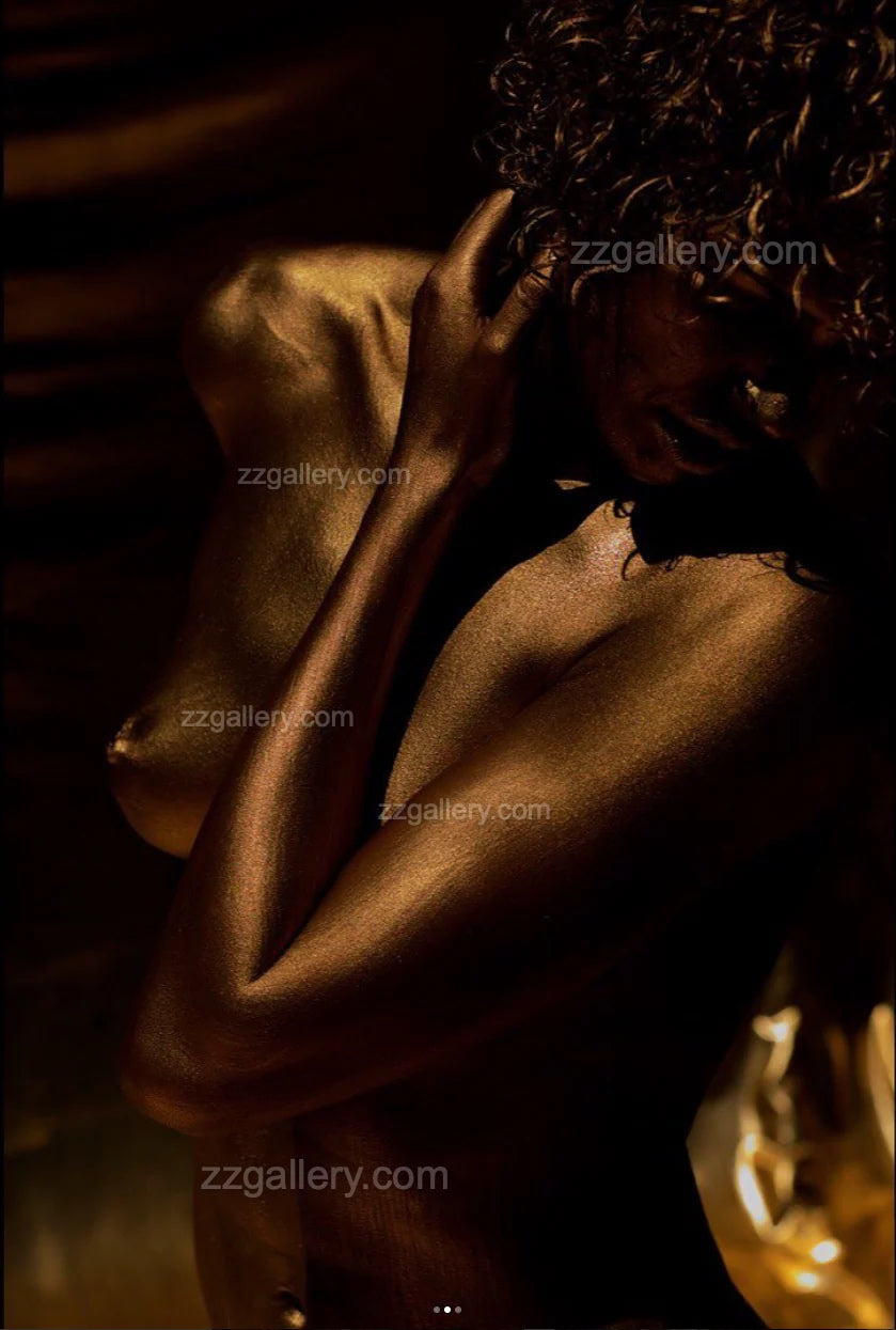 Golden Reverie fine art portrait by Zack Zublena – luxury photography with curly hair and luminous gold tones.