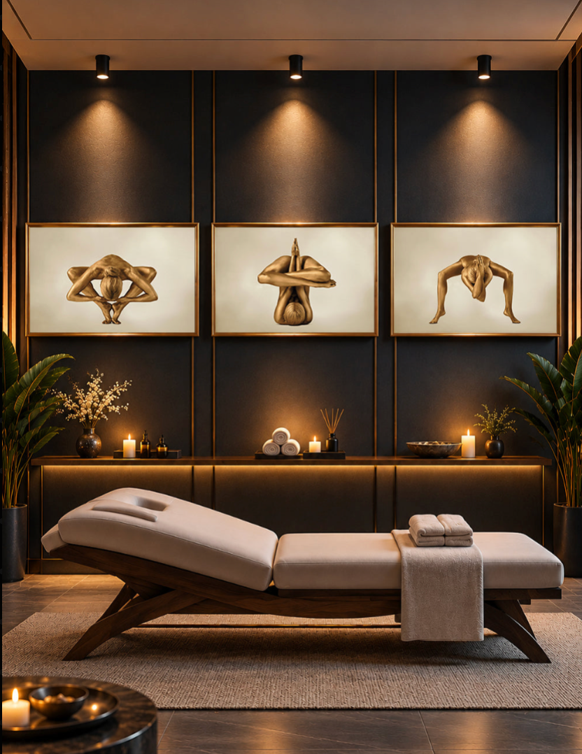 Supernova, Genesis, Before the First Leaf | Gold Yoga Triptych by Zack Zublena