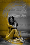 Mother Mary in Gold Annunciation fine art photography by Zack Zublena – golden-painted Virgin Mary with Archangel Gabriel, spiritual sacred artwork inspired by The Chosen.