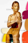 Gold female nude with abstract color blocks on white — minimalist mid-century style wall art by Zack Zublena