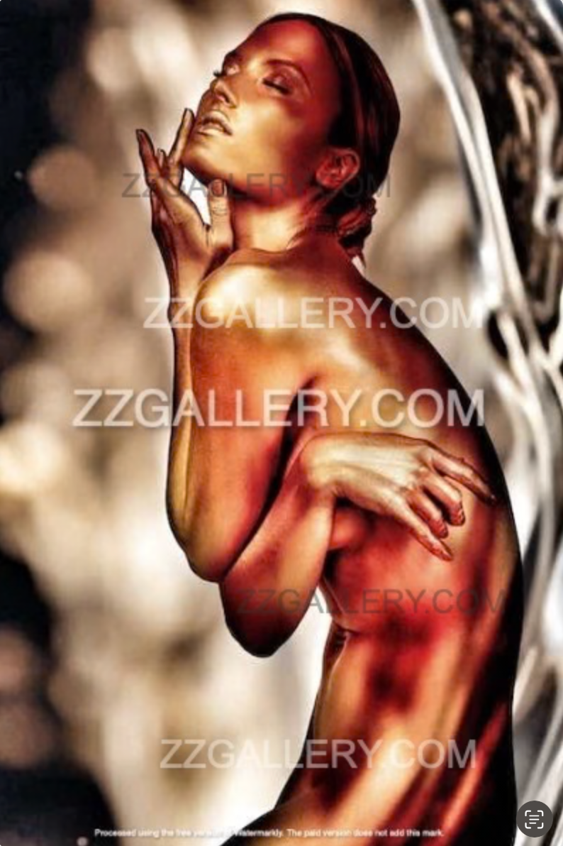 Golden-bronze painted female nude – luxury fine art wall decor.