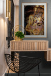 Buddha Dream golden fine art photography by Zack Zublena – a spiritual fusion of gold-painted figure and Buddha’s serene face, symbolizing meditation, enlightenment, and divine connection – luxury wall art for modern interiors and mindful spaces.