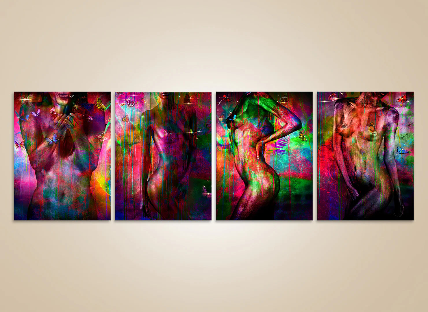 Colorful butterfly wall art set, abstract fine art photographic print.