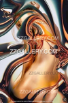 Golden nude woman with flowing silk overlay in fine art photography