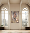Fine art nude photography by Zack Zublena, featuring a golden-painted woman seated in meditation within a cathedral-like space, surrounded by ethereal golden light and spiritual radiance, symbolizing sacred feminine energy and transcendence.