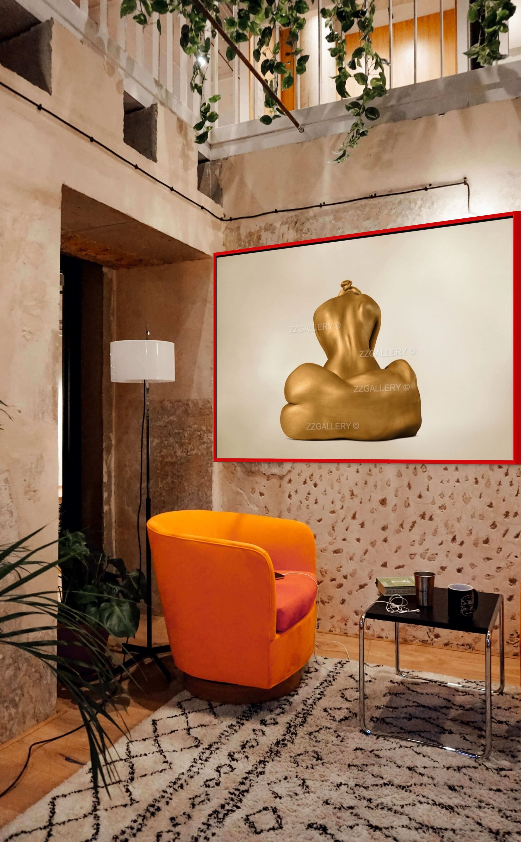 Golden-painted feminine figure captured in a sculptural pose, symbolizing beauty, elegance, strength, and divine feminine energy in contemporary fine art photography by Zack Zublena.