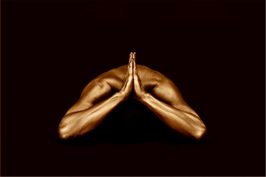 The Bow Is Mine Vacuum State headless gold fine art print panel by Zack Zublena on a black background