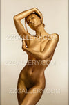 Gilded female nude in poetic pose – luxury gold wall art by Zack Zublena, ideal for spas and collectors