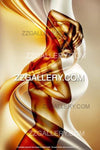 Gold female nude silhouette with flowing abstract curves — modern luxury wall art by Zack Zublena