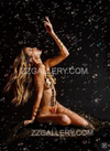 Gold-painted nude woman surrounded by bubbles – luxury fine art photography wall art