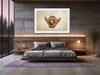 Golden-painted human figure in a powerful victory pose with arms extended upward, contemporary fine art wall decor by Zack Zublena, perfect for modern bedrooms and luxury interiors.