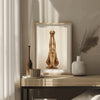 Golden nude yoga artwork framed on beige wall, perfect for meditation rooms, yoga studios, and luxury wellness interiors.
