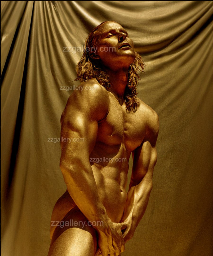 Gay erotic golden male nude fine art photography print – muscular homoerotic wall art