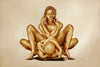 Golden nude couple in a sacred intertwined position symbolizing infinity, unity, and divine connection.