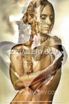 Golden-painted woman in devotional pose, fine art abstract nude by Zack Zublena