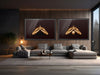 Diptych fine art photograph of golden-painted hands and upper body in symmetrical prayer poses, set against a dark background. Contemporary wall art by Zack Zublena for luxury interiors and modern collectors.