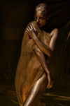 Golden Draped Nude Fine Art Photography – Feminine Elegance in Gold