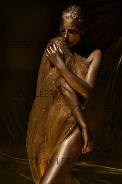 Golden Draped Nude Fine Art Photography – Feminine Elegance in Gold