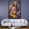 Surreal golden female figure with abstract shield effect, luxury nude fine art photography by Zack Zublena for modern interiors and wall decor.