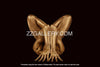 Golden nude female in sculptural yoga pose with legs crossed and hands grounded, artistic spiritual fine art photography for luxury interior wall decor.