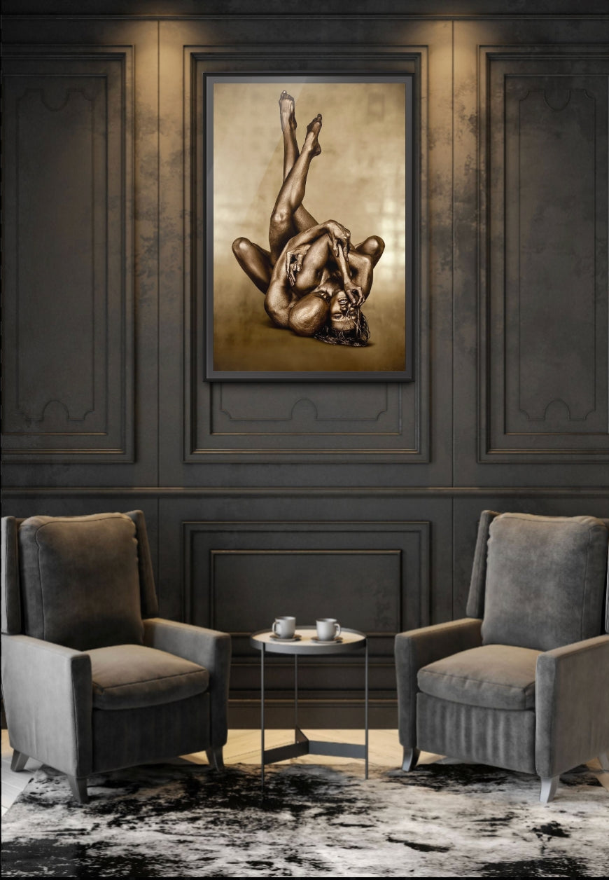 Golden silhouettes wall art by Zack Zublena, luxury fine art photography for museum-quality and upscale interiors.