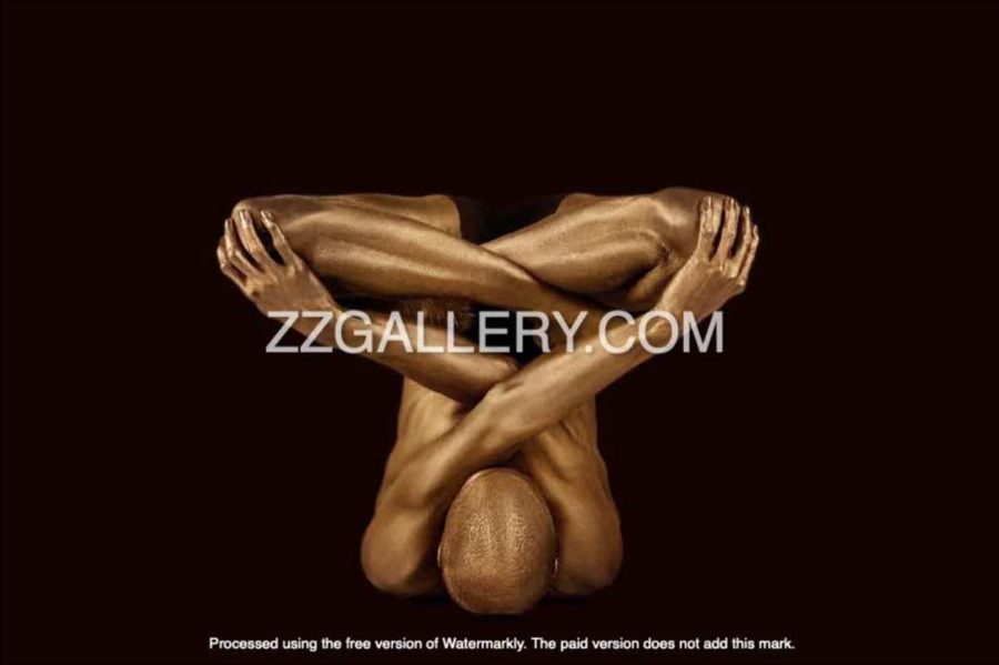 Golden nude inverted yoga pose fine art photography – luxury gold wall art for meditation, wellness studios, and contemporary interiors