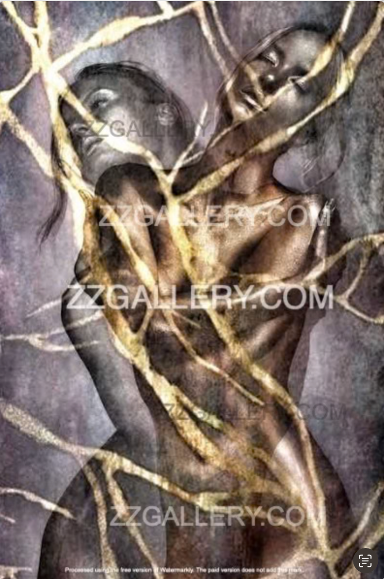 Golden kintsugi nude female embrace – luxury fine art photography for collectors and high-end interiors.