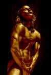 Golden-painted male figure artwork by Zack Zublena, captured in a dramatic sculptural pose with shimmering gold tones, highlighting strength, elegance, and timeless artistry.