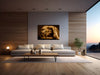 Golden-painted male nude in introspective pose by Zack Zublena, contemporary fine art photography, luxury wall art symbolizing strength, vulnerability, and meditative stillness.