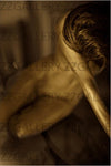 Golden female nude fine art red hair portrait by Zack Zublena – luxury spiritual photography of masculine form in gold body paint for collectors and designers.