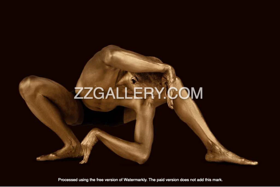 Golden male nude yoga pose meditation fine art wall art photography print