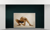 Fine art photograph of a golden-painted male figure in a deep yoga stretch, symbolizing flexibility, balance, and spiritual strength. Ideal wall art for yoga studios, meditation rooms, wellness centers, and luxury modern interiors.