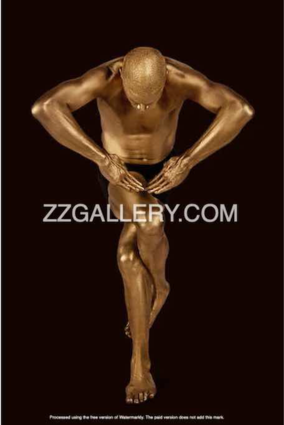 Golden male yoga balance meditation pose fine art photography on dark background wall art print