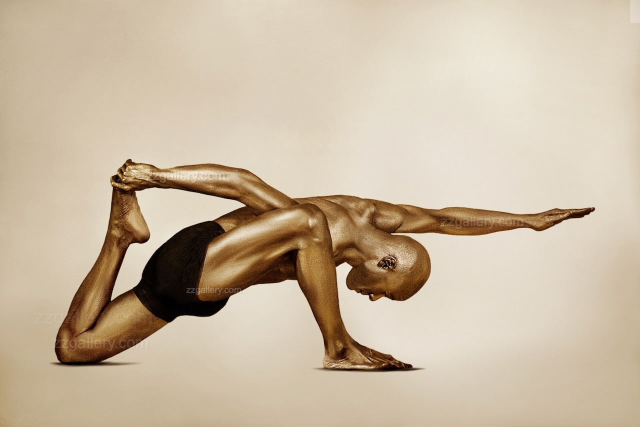 Golden male yoga stretch meditation fine art wall art photography print