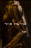 Golden muscular male nude in powerful pose, erotic gay fine art photography celebrating strength, masculinity, and luxury homoerotic wall decor.