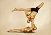 Golden Nude Couple in Acrobatic Pose – Fine Art Photography for Yoga & Wellness Spaces