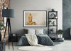 Golden-painted nude female figures in a sensual yoga pose, captured in a fine art photograph symbolizing intimacy, balance, and strength. Perfect for luxury interiors, modern art collectors, wellness spaces, and galleries seeking high-vibration wall decor.