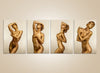 Golden nude female quartet wall art – fine art photography of golden-painted female body in elegant poses for luxury interiors and art collectors.