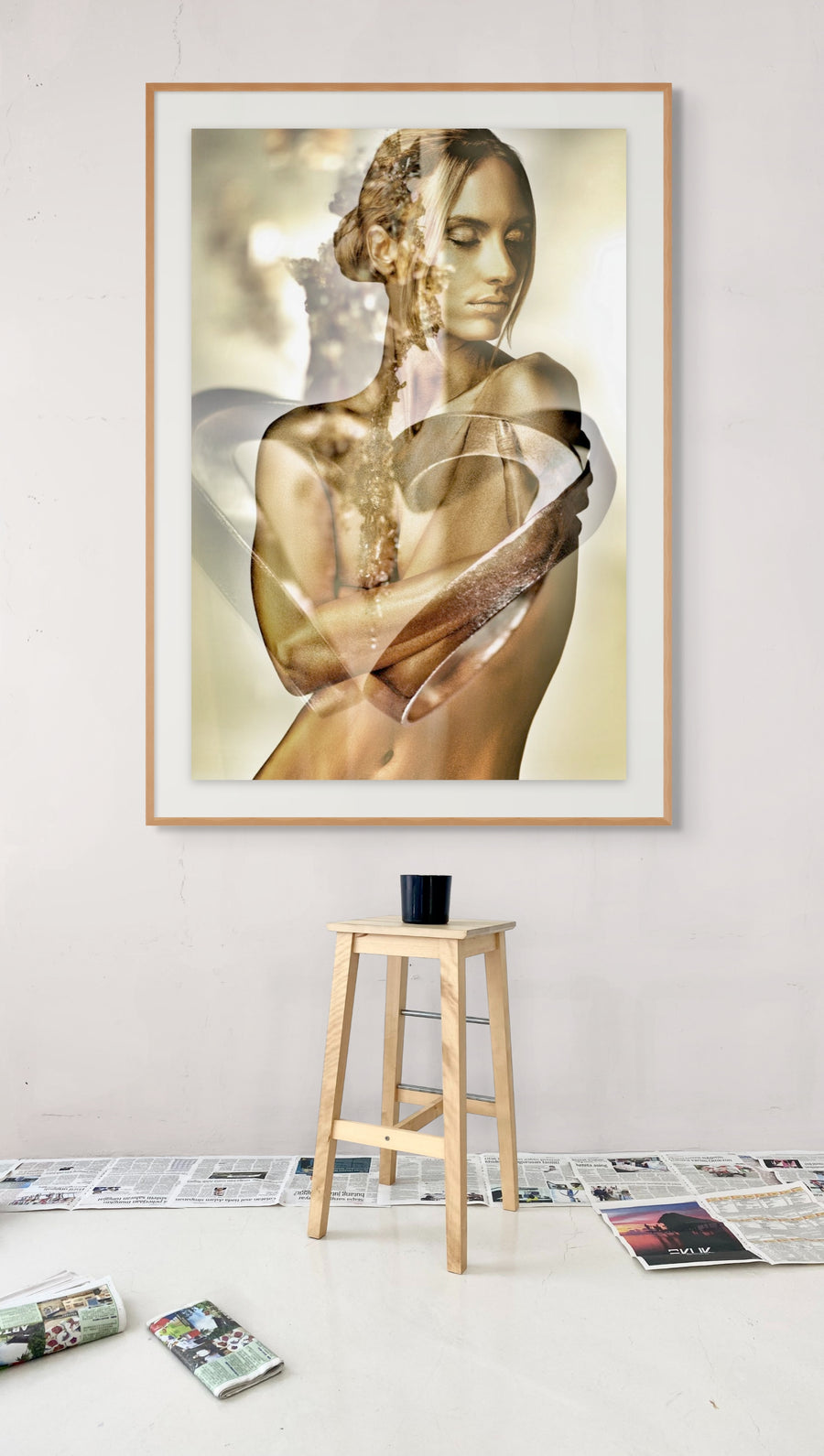 Golden Devotion – Sacred Feminine Abstract Nude Wall Art by Zack Zublena