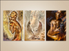 Golden nude and leopard triptych surreal erotic fine art with jaguar, wings, and divine symbolism for luxury interiors and collectors.