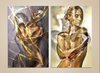 Golden nude diptych wall art – fine art photography with nature fusion and abstract golden overlays