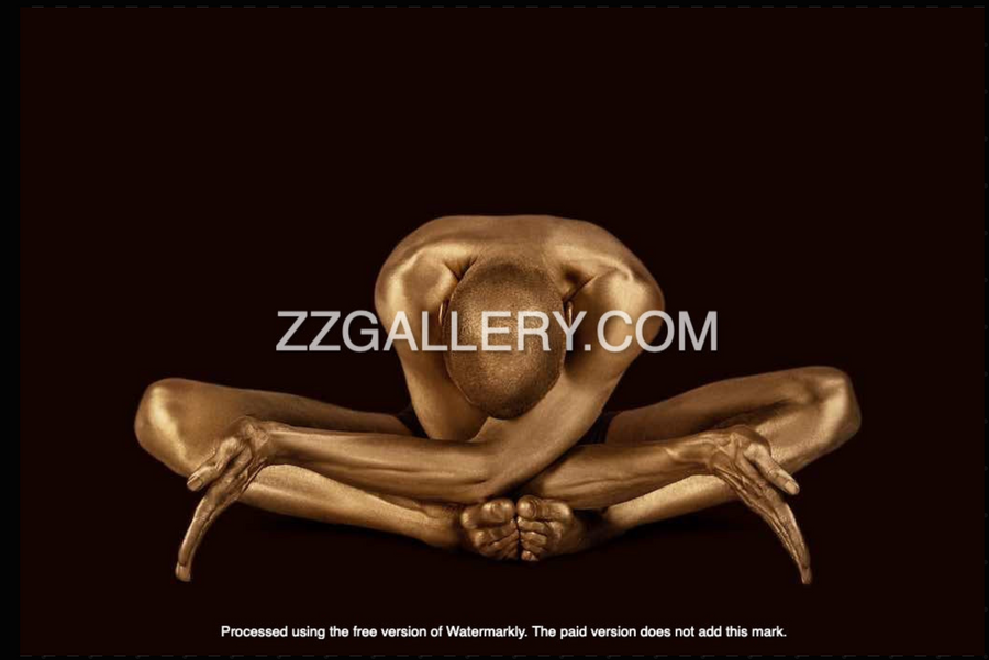 Golden nude yoga pose fine art photography wall art for meditation, wellness, and luxury home décor