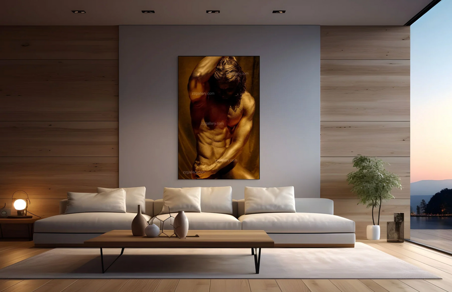 Golden-painted sculptural figure artwork by Zack Zublena, contemporary fine art photography symbolizing strength, resilience, and sacred presence in luxury wall décor.