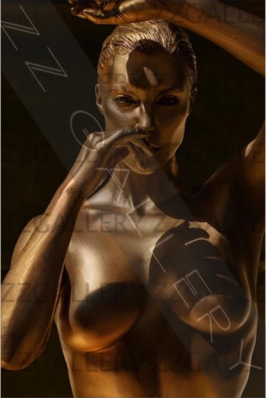 Golden Souls Collection – radiant golden nude feminine fine art portrait by Zack Zublena, contemporary luxury wall art.