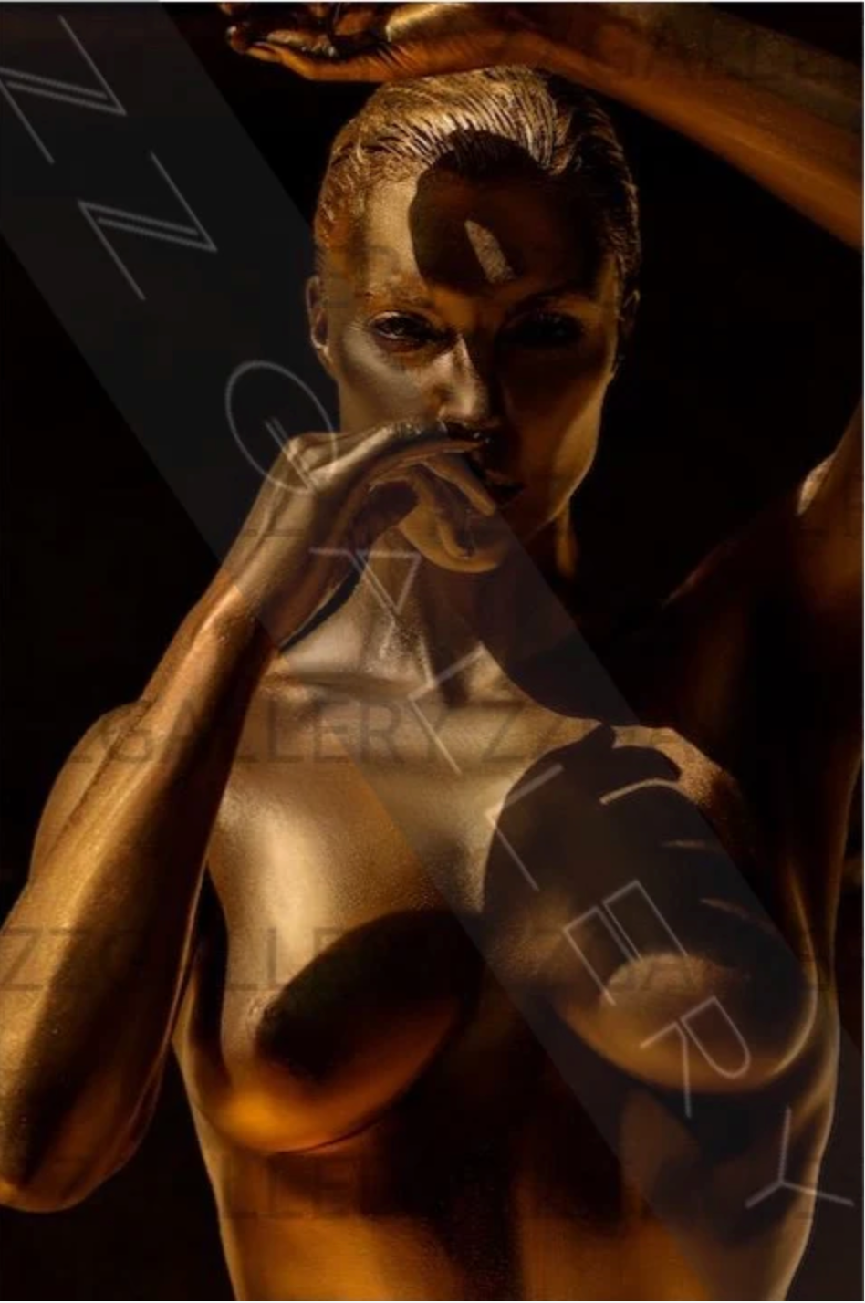 Golden Souls Collection – radiant golden figure fine art portrait by Zack Zublena, contemporary luxury wall art.