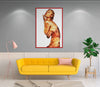 Golden-painted nude female figure with sunburst energy radiating from her chest, fine art wall decor blending sensuality and spirituality, symbolizing light, power, and divine essence.