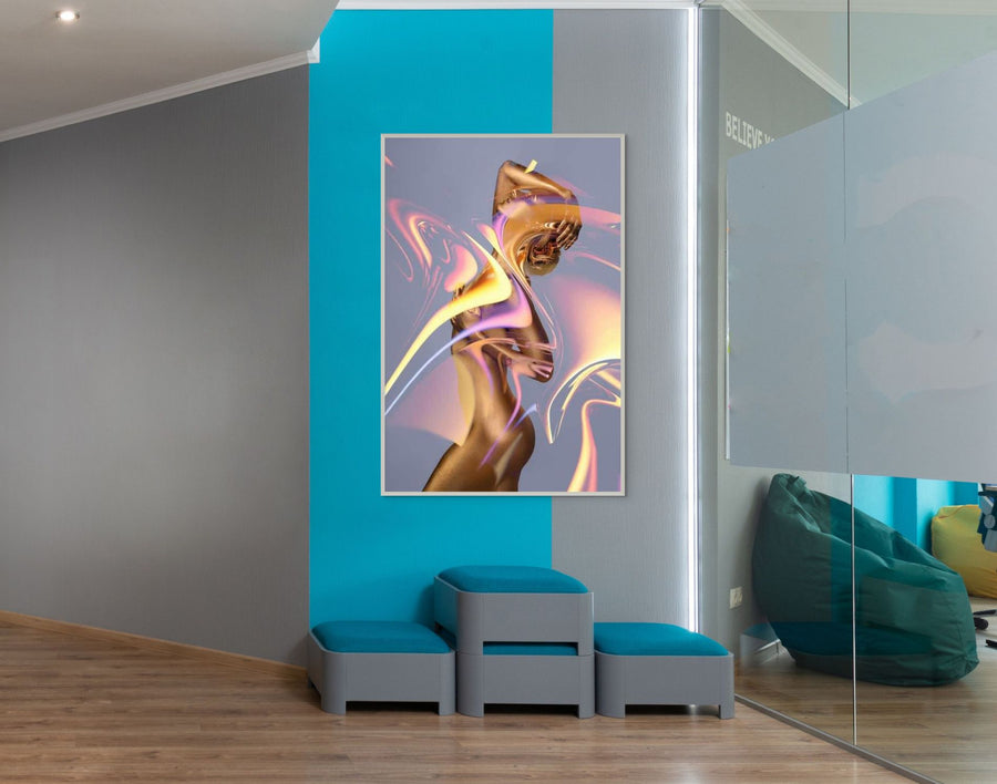 ELECTRIC AWAKENING – CONTEMPORARY SURREAL GOLD SILHOUETTE WALL ART