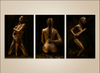 Golden braided figure seated back view, dagger in hand, feminine strength, sacred body art print
